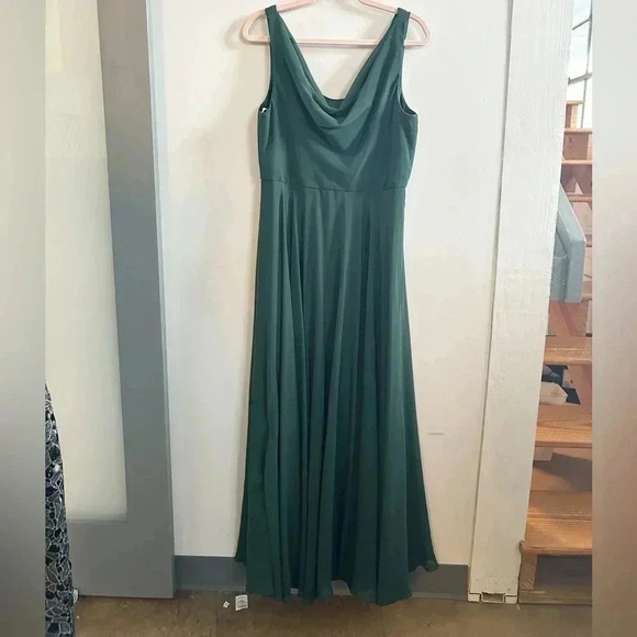 Jenny Yoo collection green draped chiffon maxi dress - Picture 1 of 5